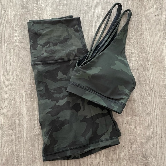 Lululemon Align Green Camo Shorts with matching Sports Bra